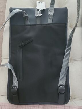 Rains Black and Navy Roll-Top Backpack